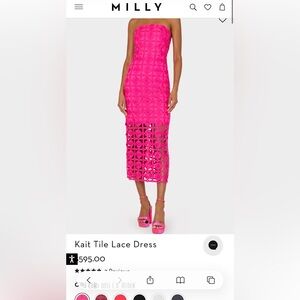 MILLY Vibrant Pink Lace Midi Skirt